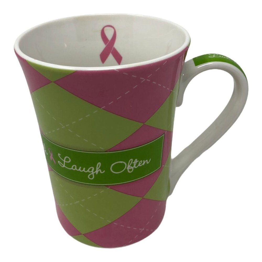 The Breast Cancer Site Mug Cup Pink Green Live Well Love‎ Much Laugh Often